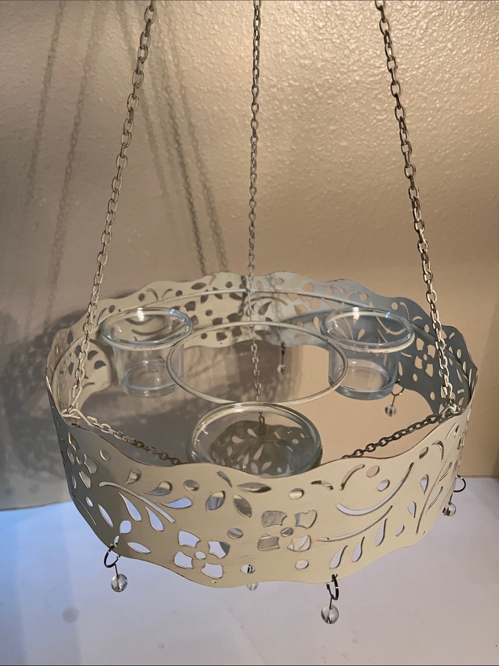 Party lite outdoor café chandelier hanging tea light votive candle holder on us